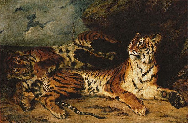 Eugene Delacroix A Young Tiger Playing with its Mother